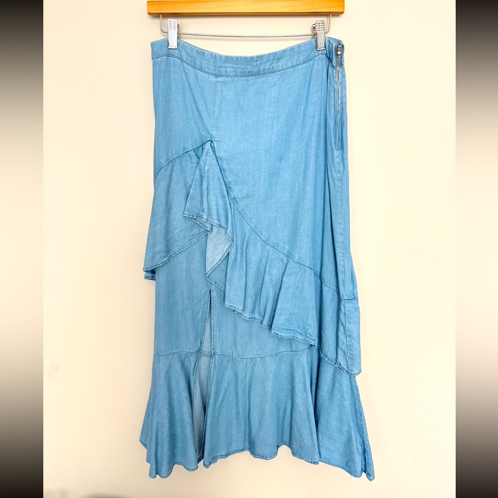 Zara Asymmetrical Ruffle Front Slit Wrap Midi Skirt Size M - Picture 2 of 13